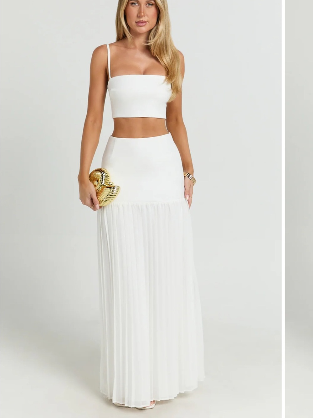 Showpo White Two-Piece Pleated Maxi Skirt Set